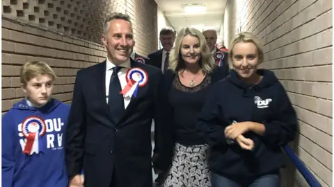 Ian Paisley and his wife Fiona arrive at the 2017 general election count in North Antrim