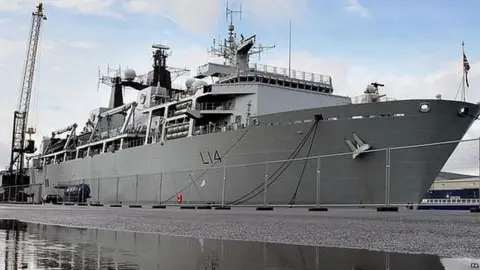 PA HMS Albion in dock in Belfast