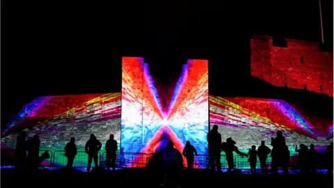 Stuart Walker Photography Exterior of Carlisle Castle transformed by lights