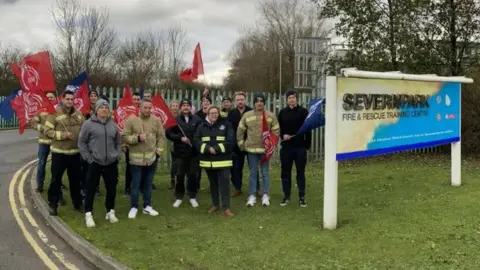 BBC Photo of firefighter protesting