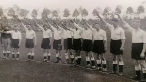 Hansons Derby County team doing Nazi salute in Germany
