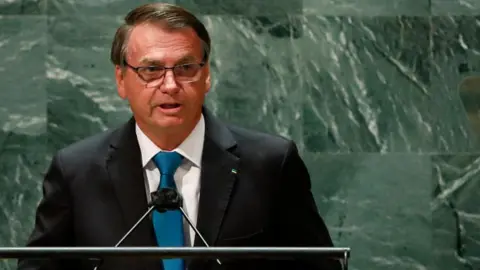 Getty Images President Bolsonaro at UN lectern