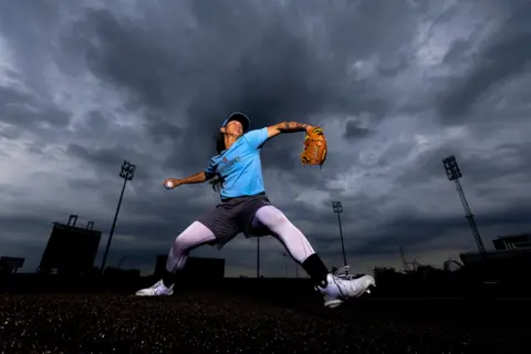 Al Bello Kelsie Whitmore pitches in the bullpen before her game against the Charleston Dirty Birds at Richmond County Bank Ballpark on July 08, 2022 in Staten Island, New York.