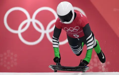 AFP Simidele Adeagbo of Nigeria starts her women's skeleton training session at the Olympic Sliding Centre, during the Pyeongchang 2018 Winter Olympic Games in Pyeongchang, South Korea on February 14, 2018.