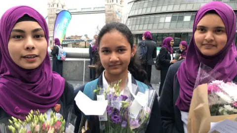 Badeiyah Islam, 14, Hanyah Casam, 14 and Zahra Salamut, 15 from Eden Girls School in Walthamstow