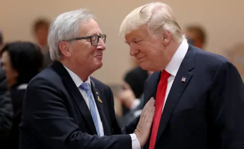 Getty Images U.S. President Donald Trump (R) and President of the European Commission Jean-Claude Juncker in Hamburg in 2017