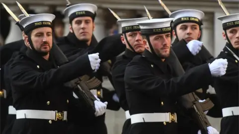 PA Media Members of the armed forces during the Remembrance Sunday service at the Cenotaph memorial