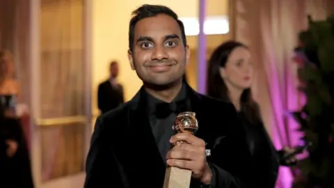 Getty Images Aziz Ansari at the Golden Globes awards (Jan 2018)