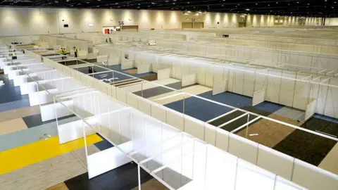 Getty Images The interior of the NHS Nightingale Hospital under construction