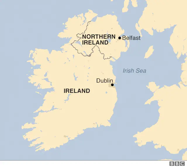 Map showing the Irish border