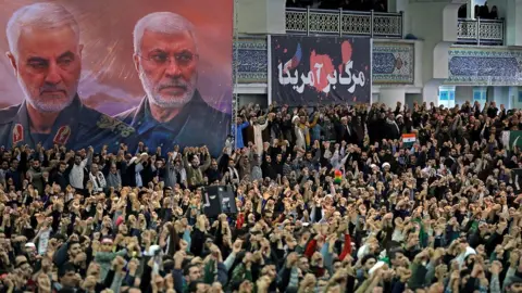AFP Image shows Iranians gathered for Friday prayers in the capital Tehran, under portraits of Qasem Soleimani