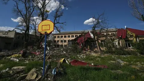 Reuters A school heavily damaged by a Russian military strike in the town of Avdiivka in eastern Ukraine