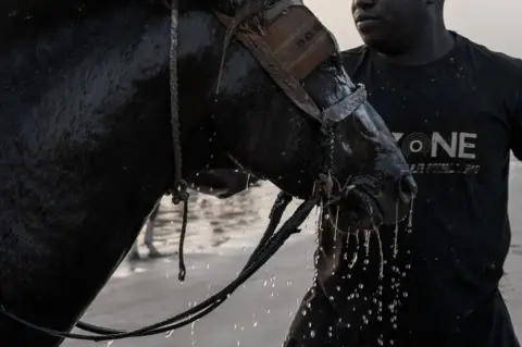 Getty Images A man stands next to his horse.