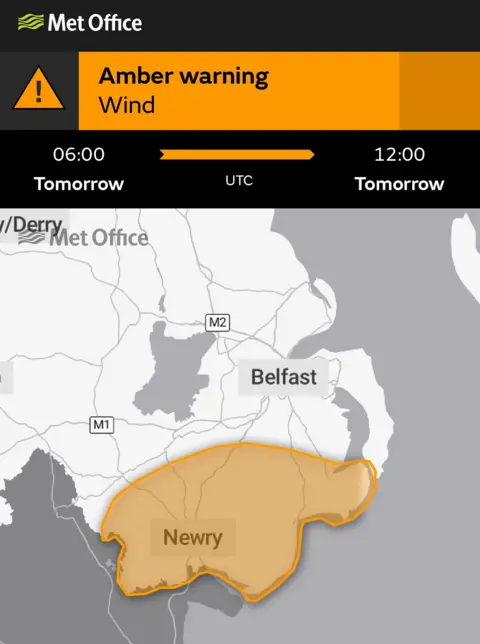 Met Office Amber warning map