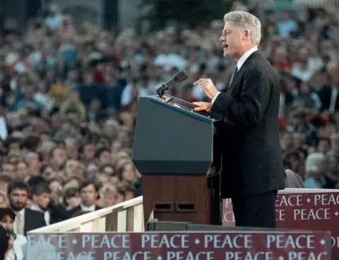 JOYCE NALTCHAYAN Bill Clinton addressing crowd in Armagh