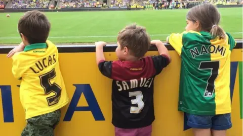 Sarah Greaves Lucas, Samuel and Naomi at Carrow Road