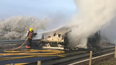 Lorry fire on M11