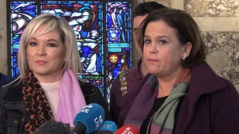 Michael McHugh Sinn Fein"s Michelle O"Neill and president Mary Lou McDonald