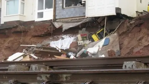 Network Rail Dawlish rail line after sea damage