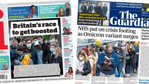 Composite image of the i and the Guardian front pages.