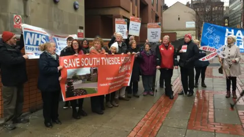 BBC Save South Tyneside Hospital protest outside Leeds High Court
