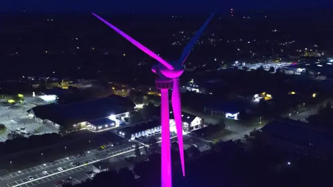 Swaffham Ecocity Turbine illuminated for the Platinum Jubilee