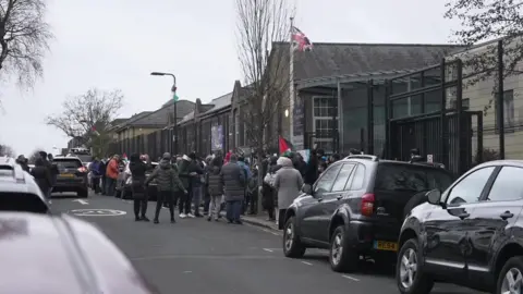 BBC outside Barclay Primary School