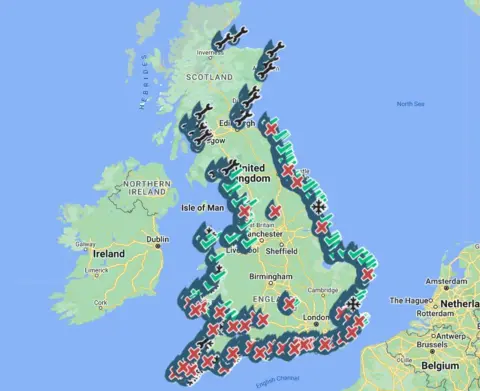 Surfers Against Sewage map with alerts