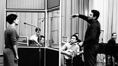 Mikis Theodorakis recording with the BBC Greek Service in 1964