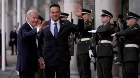 Reuters Joe Biden was welcomed at Dublin Castle by Leo Varadkar and an Irish military band