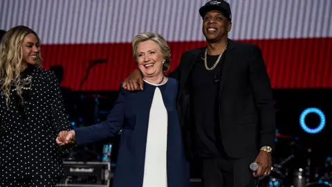 Getty Images Hillary Clinton campaign rally with Beyonce and Jay Z