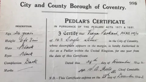 The 1928 Institute Pedlar's certificate