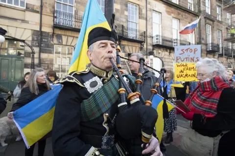 Lesley Martin/PA Media Demonstration outside Russian Consulate