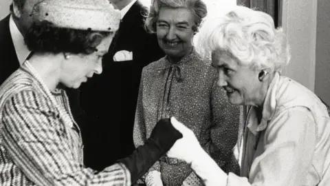 The Open University  Jennie Lee greeting Her Majesty The Queen at the OU Campus in Milton Keynes in 1979.