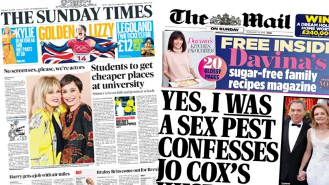 Composite of Sunday Times and Mail on Sunday front pages