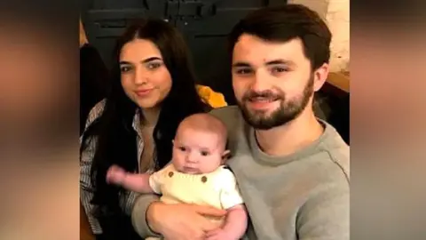 family photo Georgia Struthers, 22, and Kallum Edwards, 24 and baby Lincoln Edwards