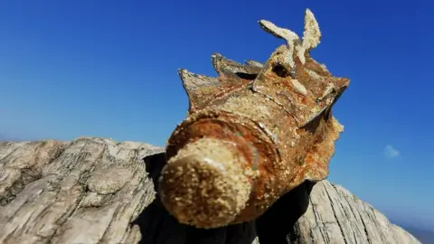 Suffolk Police Mortar on Covehithe beach, Suffolk