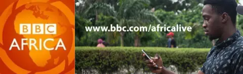 AFP A man looking at his mobile phone in Nigeria and the BBC Africa logo