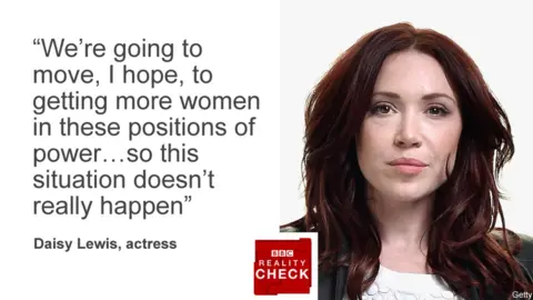 Getty Images Picture of Daisy Lewis, actress, with quote: "We're going to move, I hope, to getting more women in these positions of power...so this doesn't really happen".