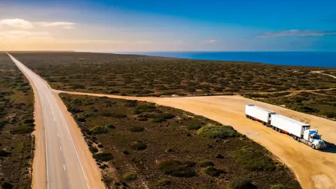 Truck parked on the Nullarbor Plain