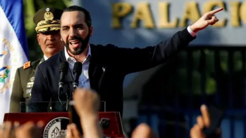 Reuters El Salvador's President Nayib Bukele addresses his supporters outside the parliament building in San Salvador. Photo: 9 February 2020