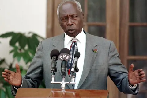 AFP In this file photo taken on February 03, 2000 Kenya"s President Daniel Arap Moi addresses the press in State House in Nairobi