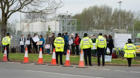 Vlad Morozov Protesters outside the Kingsbury Oil Terminal