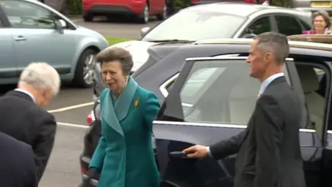 BBC Princess Anne being greeted at Gloucester cathedral