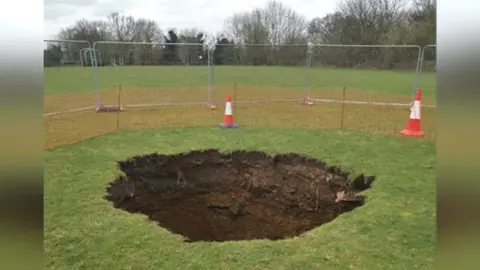 Wooburn and Bourne End Parish Council Sinkhole in Sappers Field, Wooburn