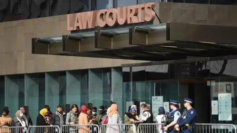 Getty Images General view of Christchurch High Court as victims arrive for the sentencing hearing of Brenton Harrison Tarrant