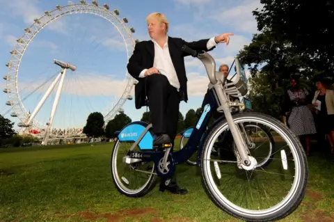 Getty Images Boris Johnson on bike