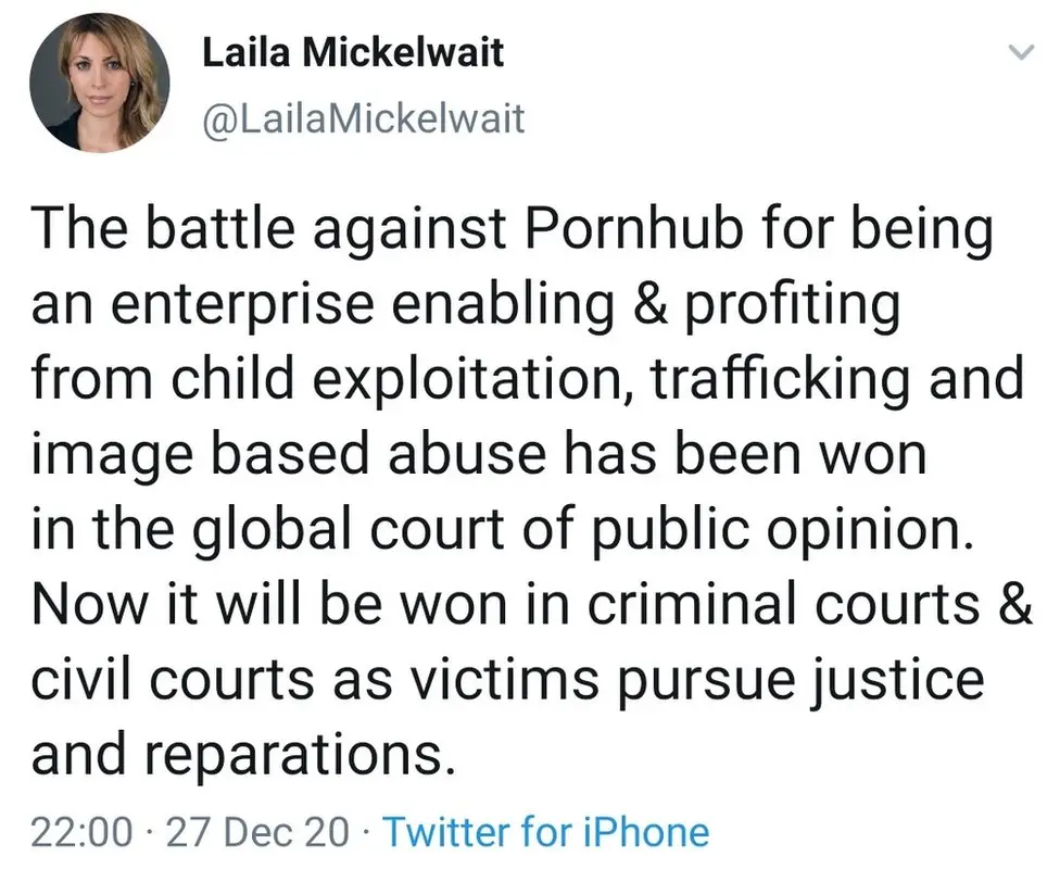 Twitter Laila Mickelwait, founder of the Traffickinghub campaign, calls for Pornhub to be shut down