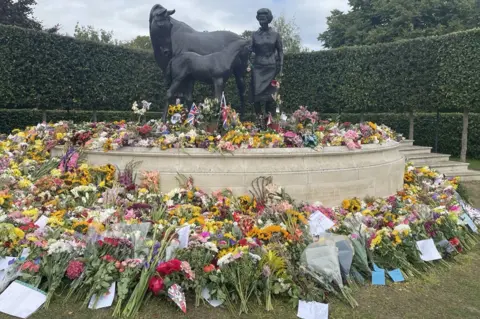 Rachael McMenemy/BBC The statue of the Queen in Newmarket