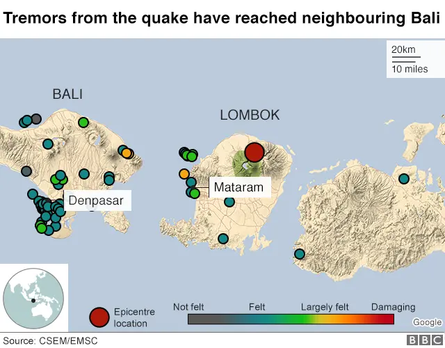 Graphic showing location of the quake, and aftershocks